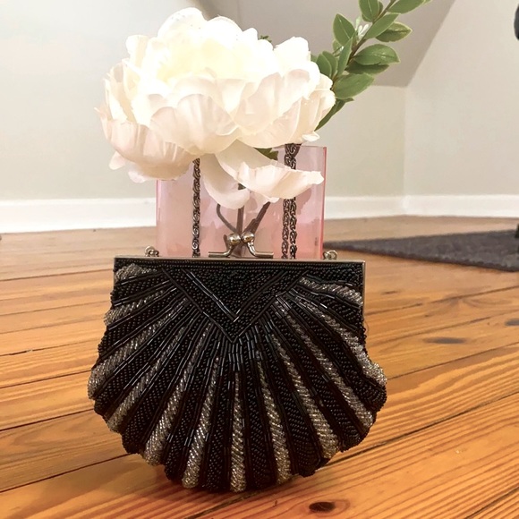 Walborg Handbags - Black and silver mini beaded evening bag unique